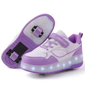 Factory Direct Wholesale LED Two-Wheel Sports Skate Shoes for Kids Adjustable Outdoor Girls' Colorful Sneakers
