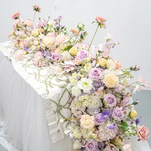 Corredor floral de seda artificial personalizado para mesa de casamento, mesa de chumbo para decoração de casamento