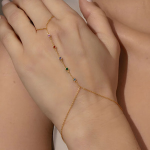 Pulsera de Cadena de Mano Boho de Lujo, Moderna, Antideslustre, Impermeable, Chapada en Oro de 18K, de Acero Inoxidable 316L, con Bisel Delicado y Colorido de Circonitas Cúbicas - Product Image 1