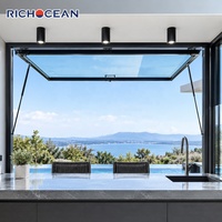 Fenêtres pliantes verticales en aluminium résistantes aux intempéries RICHOCEAN pour restaurant, verre trempé, cadre fin, fenêtre de bar pliante vers le haut