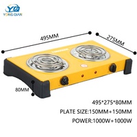 Kompor Listrik Portabel YONGQIAN 2000W Dua Tungku dengan Dua Spiral Coil 1000W
