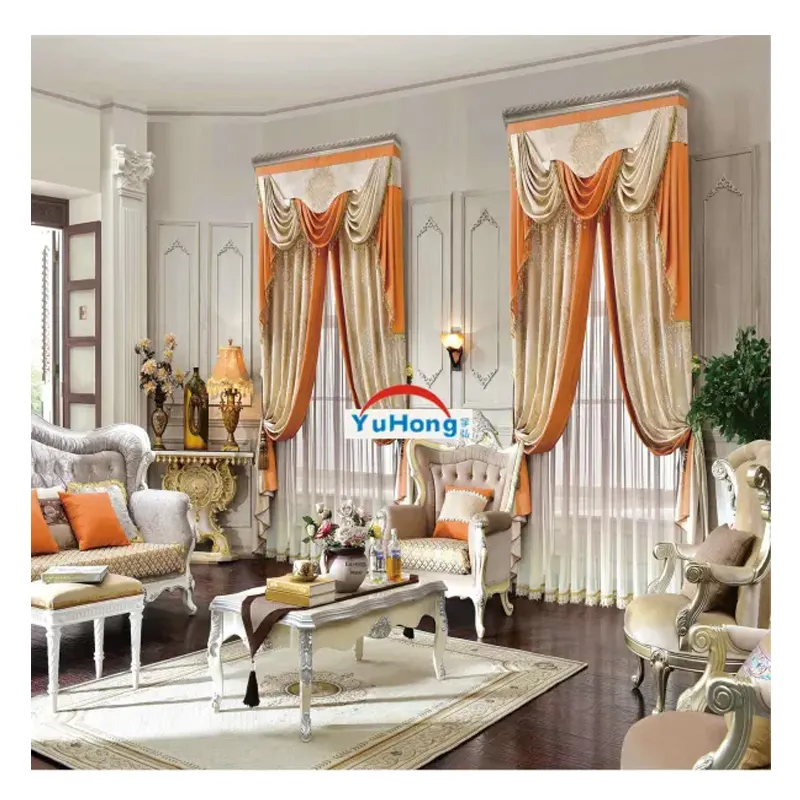 Luxo cortina árabe para sala de estar Custom Grey Golden grommet blackout window