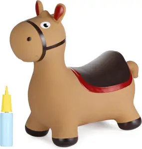 驴充气动物充气儿童骑行玩具，幼儿生日礼物女孩和男孩棕色泵聚氯乙烯独角兽彩盒来样定做