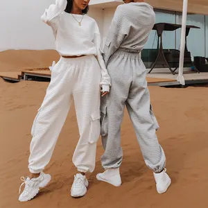 2023 high quality space cotton women two piece set cargo pants women custom 2 piece hoodie and joggers set