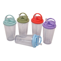 Gobelet isotherme transparent à double paroi de 16 oz avec paille, bouteille d'eau thermique portable