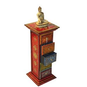 Traditional Hand-Painted Wooden Storage Cabinet Buddha Top 28x16x28cm Double Tier <b>Drawer</b> <b>Organizer</b> Eco-Friendly Multifunctional - Product Image 4