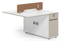 Poste de travail modulaire croisé pour 4 personnes, avec cloison bicolore, bureau pour personnel avec rangement supérieur et armoires latérales verrouillables