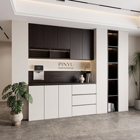 Armoire de chambre murale complète en composite chêne clair mat crème, unité de base encastrée pour machine à café avec tiroir