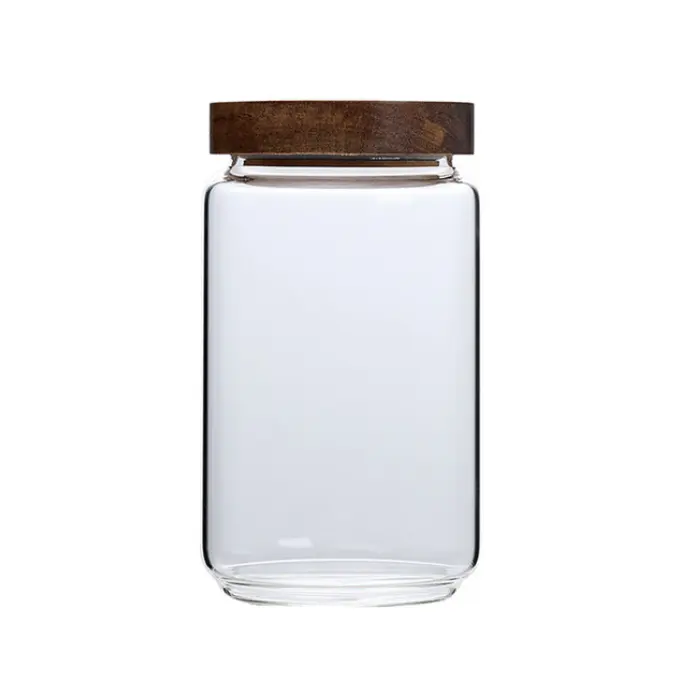 High-quality glass bottle with wooden lid storage jar for kitchen food storage