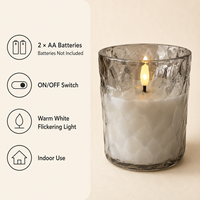 Bougie LED en verre à la paraffine fonctionnant sur piles avec flamme vacillante 3D blanc chaud, écologique et résistante à la chaleur pour la décoration de la maison