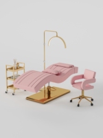 Lit de Soin Ergonomique de Luxe pour Cils, Ensemble Moderne pour Spa et Beauté, avec Éclairage LED Demi-Lune, Chaise à Roulettes Robuste à Base Dorée, Durable