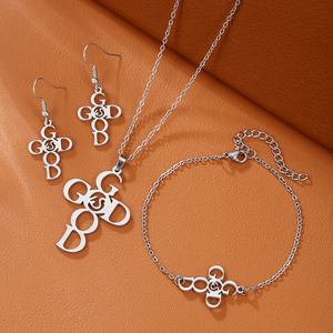 Conjunto de Collar, Pendientes y Pulsera GOD, Colgante de Cruz de Acero Inoxidable, Joyería Religiosa, Regalo Unisex, Joyería de Moda - Product Image 3