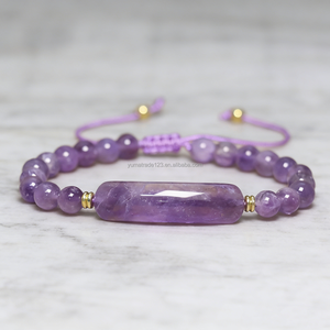 Bracelet en pierres naturelles personnalisé, agate noire, œil <span class=keywords><strong>de</strong></span> <span class=keywords><strong>tigre</strong></span>, améthyste, bracelet artisanal porte-bonheur, bijoux énergétiques, cadeau unisexe - Product Image 2