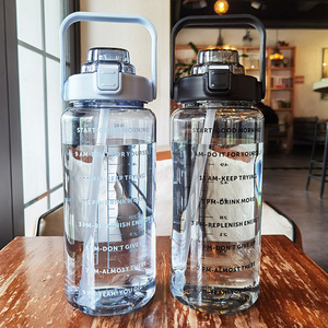 Wholesale Reusable 2 Liter Flip Straw Time <strong>Tracker</strong> Transparent Plastic Drink <strong>Water</strong> Jug <strong>Bottle</strong> for Gym - Product Image 1