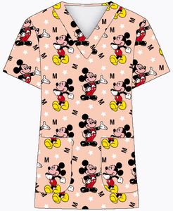 Plus Size Scrub Tops Unisex 100% Cotton Printed Scrub Top - Short Sleeve V- Neck Medical Nurse Shirt Print Scrub Tops Women
