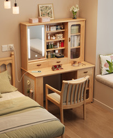 Bureau de toilette moderne nordique en bois massif avec éclairage LED - Table de maquillage multifonctionnelle convertible en bureau d'écriture avec panneau perforé