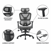 Chaise de bureau ergonomique moderne populaire à dossier haut en maille noire avec accoudoirs 3D réglables en hauteur et soutien lombaire pour la maison, le bureau, la chambre et l'hôtel