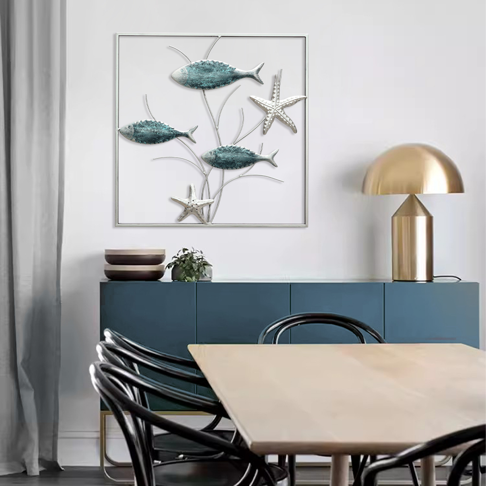 2024 Fish Hot Sale Modern Style Metal Wall Frame Decoration,sea Series Wall Art Iron Home Decor