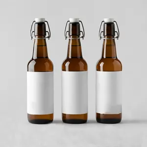 Botella de cerveza de cristal ámbar personalizada, frasco abatible superior de 330ml, 650ml