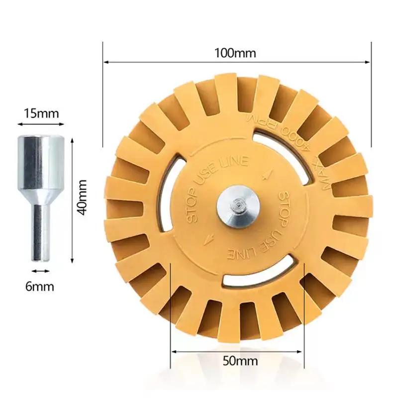 Dụng Cụ Gỡ Đề Can Bánh Xe Tẩy 100mmx20-Đĩa Cao Su Gỡ Dính Và Miếng Dán Kèm Máy Khoan Điện