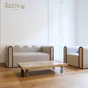 Fransız modern oturma odası mobilya villa kanepe uzun boyutu katı ahşap çerçeve kanepe küp beyaz kadife kumaş ev sevgilisi koltuk kanepe