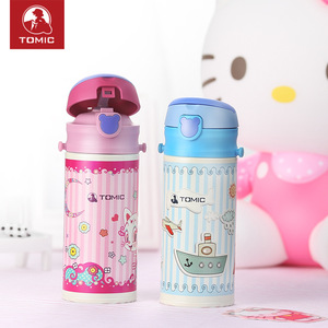 Botella de Agua Aislada con Diseño de Dibujos Animados Tomic, 350 ml, Tapa Abatible, Vaso para Niños y Estudiantes, Portátil para Uso Escolar - Product Image 1