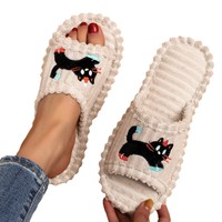 J R Bestseller Pantoufles d'intérieur en coton rayées, motif Teckel et Chat, pour Femme, amusantes et décontractées, style européen et américain, Printemps Automne