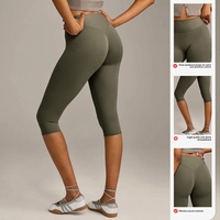 Capris de yoga taille haute en nylon brossé avec logo personnalisé pour femmes, collants de sport de haute qualité à effet ventre plat, service OEM/ODM