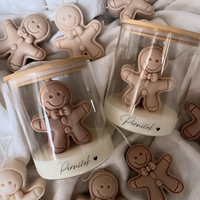 LANJO Lebkuchenmann-förmige Sojawachs-Duftkerze im Glas mit Bambusdeckel, Handgefertigt, Natürlich, Ungiftig, Kreativ, Festlich