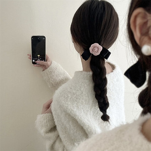 French classic retro elegant camellia <b>bow</b> hair <b>clip</b> for women, stylish and sophisticated side hair accessory. - Product Image 1