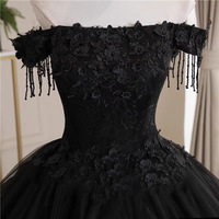 Robe de bal noire à épaules dénudées pour femme, robe formelle en tulle avec appliques en dentelle, longueur au sol, pour bal de promo, mariage et soirée