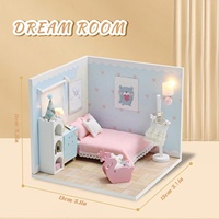 Kits de maison de poupée en bois personnalisés Hamaileon, mini-chambre bleue avec meubles pour adultes, petite maison avec éclairage LED, artisanat et loisirs