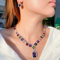 Ensembles de bijoux de mariée gland en zircone coloré accessoires de mariage et de fête en cuivre pour femmes pour fiançailles et anniversaire