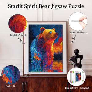 Puzzle en papier Starlit Spirit Bear, puzzle rectangulaire stimulant pour adultes de 1000 pièces, œuvre d'art colorée sur le thème de l'ours cosmique - Product Image 2