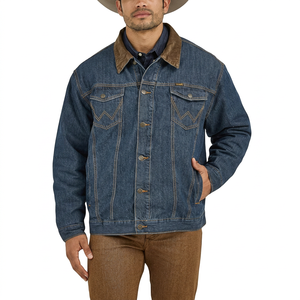 Men's Windproof Casual Denim <b>Jacket</b> Sherpa Lined Turn-down Collar <b>Western</b> Style Winter Outerwear - Product Image 1