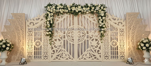 Marcos de Fondo Reales para Recepción de Bodas, Paneles de Metal Cortados con Láser Estilo Jharokha Personalizados de Alta Calidad, Evento de Boda Francia - Product Image 2