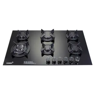 Xunda Price Modern Novel Design 6 Burner Gas Rang Stove Tempered Glass Gas Cooktops 6 Burner