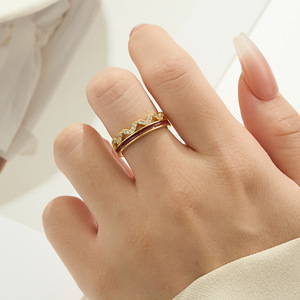 Luxury Enamel Crown Open Ring Gold Plated Zircon Inlay Adjustable Fashion Jewelry - Product Image 2