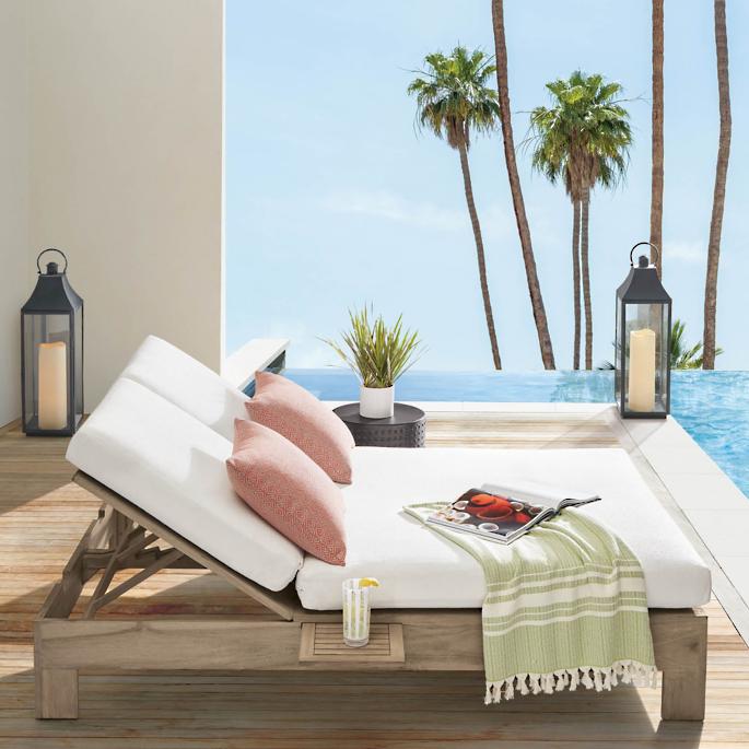 Outdoor swimming poo bed furniture weathered teak double chaise