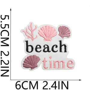 Iron on Embroidered pink Style Beach Time Sea Star Boots Howdy Sea House Crab Dolphin Patch for Clothing <b>Hat</b> <b>Bag</b> Decoration - Product Image 2