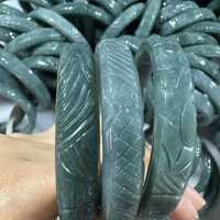 Bracelet en jadéite bleue sculptée Dragon Phénix, Bracelet en jade naturel glacé pour femme, Bijoux en jade vintage en gros