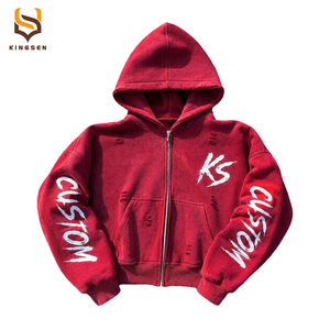 Factory OEM Patch Embroidery 3D Embroidery Custom LOGO Sweatshirt Cotton Unisex Oversized Distressed Heavyweight Boxy <b>Hoodie</b> - Product Image 6