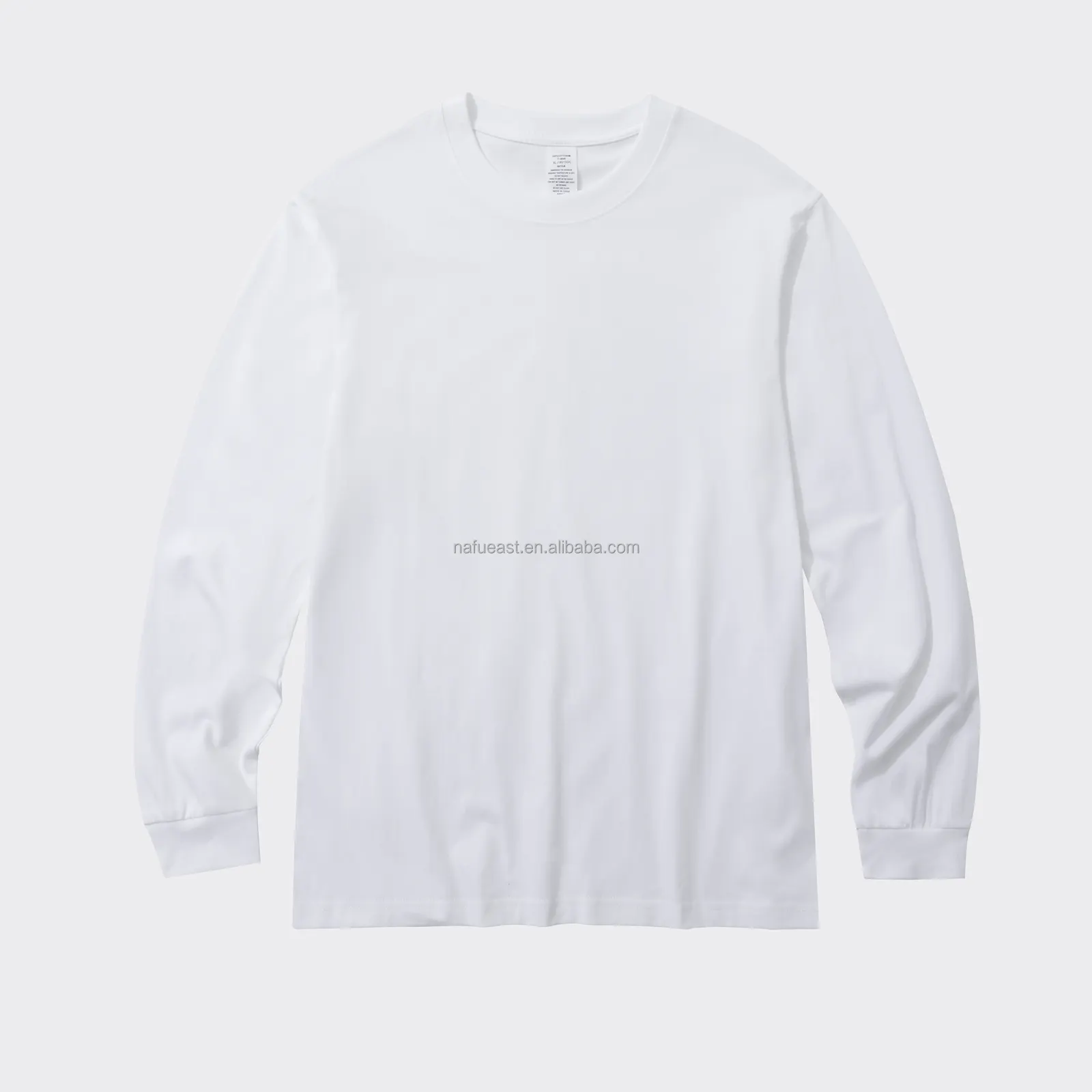 Camiseta de manga larga de algodón pesado en blanco para hombre con acanalado, camiseta de diseño de hombro caído de gran tamaño, camisetas de impresión de calidad personalizada