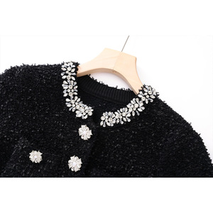 Abito <span class=keywords><strong>in</strong></span> <span class=keywords><strong>Maglia</strong></span> da Donna Autunno Inverno Nuovo Modello con Perline Pesanti Aderente Elegante e Sexy a Maniche Corte - Product Image 2