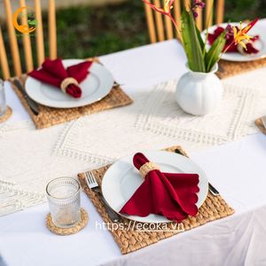 Anneaux de serviette personnalisés en paille tressée, écologiques, bohèmes, modernes et luxueux, faits à la main, décoration de table créative - Product Image 5