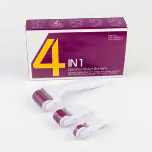 Derma Roller Set Titanium Micro Aiguilles 4 en 1 0.5mm, 1.0mm, 1.5mm DRS 4 en 1derma Roller kit pour soins de la peau à domicile