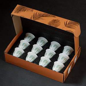 Alta calidad hogar pequeño blanco 70ml porcelana cerámica Oriente Medio estilo árabe té café Cawa Kawa taza juego de 6 patrón de <span class=keywords><strong>Palma</strong></span> - Product Image 6