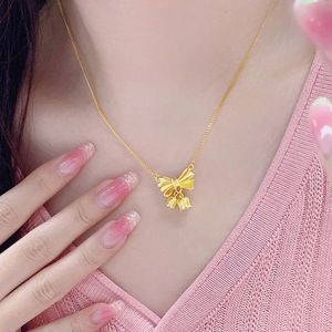 Elegant 18K Gold Bow & Lily of the Valley Necklace for Women | High End Design <b>Choker</b> Chain | Stainless Steel, Non-Fading - Product Image 6