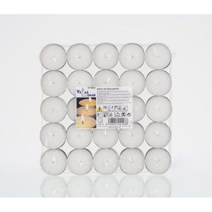 Confezione da 50 candele rotonde bianche senza gocciolamento, in cera di paraffina, non profumate, per decorazioni domestiche e uso interno. - Product Image 1
