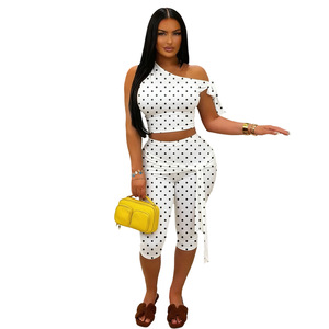 Nuovo Completo Estivo da Donna: Top Asimmetrico con Stampa a Pois e Pantaloni, Set di 2 Pezzi Casual e Sexy - Product Image 3